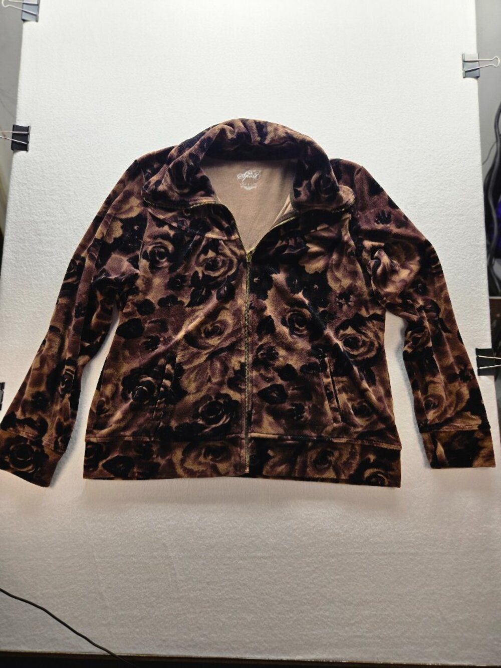 Style & Co Sport Floral Velvet Zip Jacket – Size L